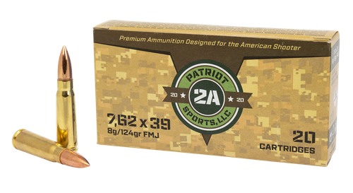 PATRIOT SPORTS LLC P762124F   7.62x39mm 124gr Full Metal Jacket 20 Per Box/50 Case