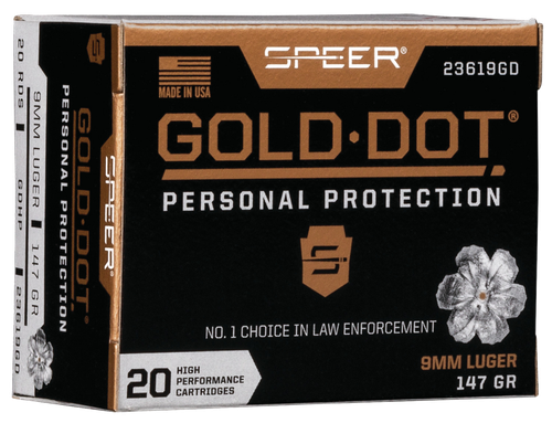 Speer 23619GD Gold Dot Personal Protection 9mmLuger 147gr Hollow Point 20 Per Box/10 Case