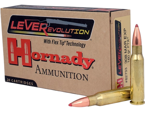 Hornady 82733 LEVERevolution  308MarlinExpress 160gr Flex Tip eXpanding 20 Per Box/10 Case