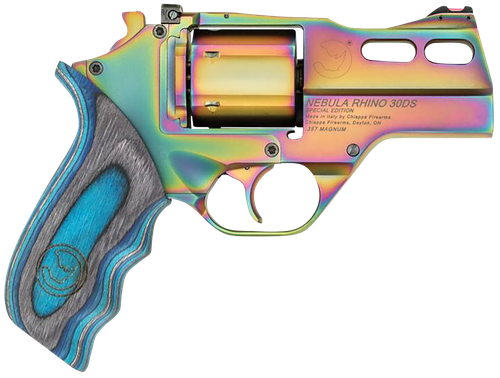 Chiappa Firearms 340319 Rhino 30DS Nebula 357 Mag 6 Shot, 3" Rainbow PVD Steel Vent Rib Barrel & Cylinder, Rainbow PVD Aluminum Frame, Blue Laminate, Grip Exposed Hammer
