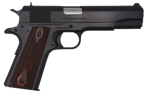 Colt Mfg O1911C 1911 Government 45 ACP 7+1, 5" Stainless National Match Barrel, Blued Serrated Steel Slide & Frame w/Beavertail Double Diamond Checkered Rosewood Grip