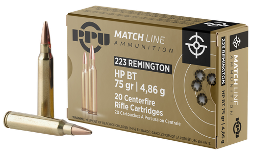 PPU PPM2232 Match  223Rem 75gr Hollow Point Boat Tail 20 Per Box/50 Case