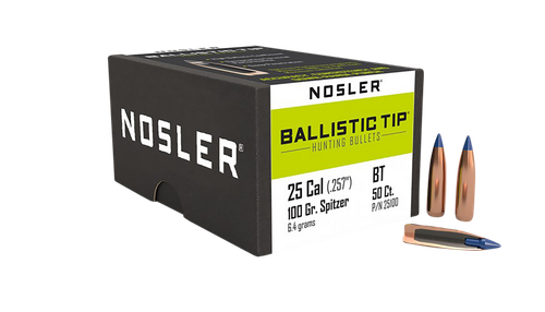 Nosler 25100 Ballistic Tip  25Caliber 100gr Spitzer 50/Box