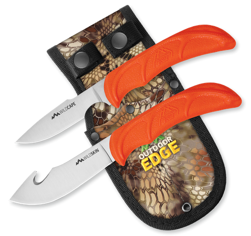 Outdoor Edge WR1C WildPair  2.50"/4" Fixed Gut Hook/Caper Plain/Gut Hook 420J2 Stainless Steel Blade TPR Blaze Orange Handle