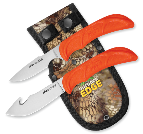Outdoor Edge WR1C WildPair  2.50"/4" Fixed Gut Hook/Caper Plain/Gut Hook 420J2 Stainless Steel Blade TPR Blaze Orange Handle