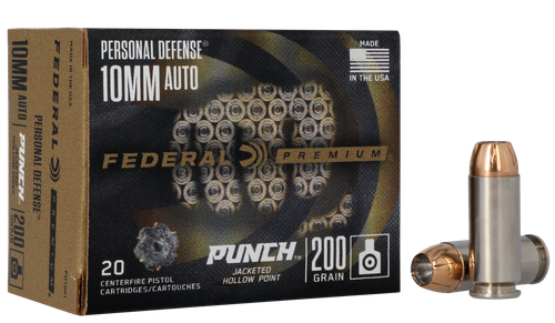 Federal PD10P1 Punch Personal Defense 10mmAuto 200gr Jacketed Hollow Point 20 Per Box/10 Case