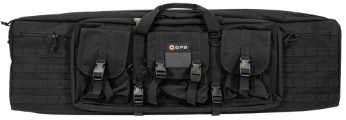 GPS Bags DRC42 Double Rifle Case Black 600D Polyester w/ 2 Padded Pistol Sleeves MOLLE Webbing & Lockable Zippers