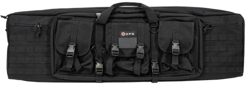 GPS Bags DRC42 Double Rifle Case Black 600D Polyester w/ 2 Padded Pistol Sleeves MOLLE Webbing & Lockable Zippers