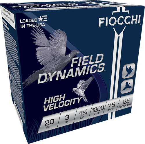 Fiocchi 203HV75 Field Dynamics High Velocity 20Gauge 3" 1 1/4oz 7.5Shot 25 Per Box/10 Case