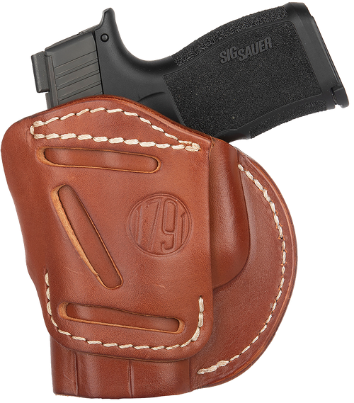 1791 Gunleather 4WH3CBRR 4-Way  IWB/OWB Size 03 Classic Brown Leather Belt Clip Compatible w/Glock 26/Ruger LC9/S&W M&P Shield 2.0 9/40 Right Hand
