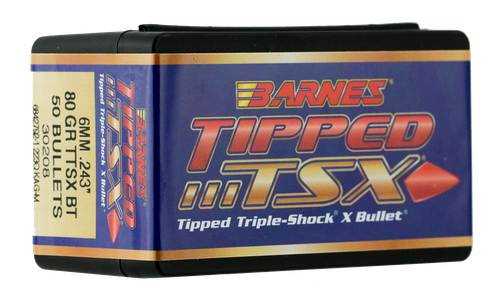 Barnes Bullets 30208 Tipped TSX  6mm 80gr Boat Tail 50/Box