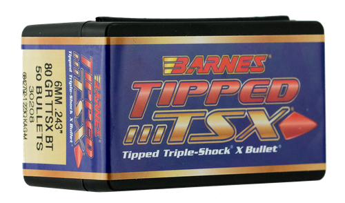 Barnes Bullets 30208 Tipped TSX  6mm 80gr Boat Tail 50/Box