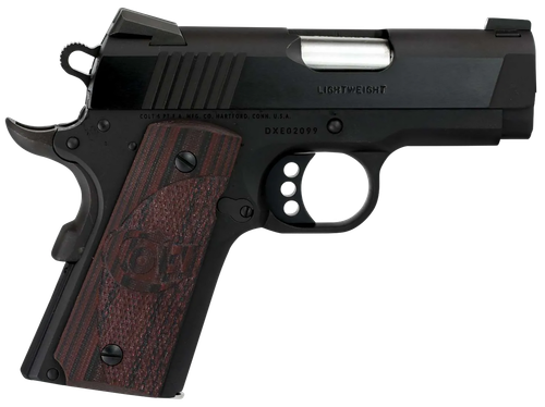 Colt Mfg O7800XE Defender  Compact 45 ACP 7+1 3" Black Steel Barrel, Blued Serrated Slide, Matte Black Cerakote Aluminum Frame w/Beavertail, Black Cherry Tactical G10 Grips, Ambidextrous