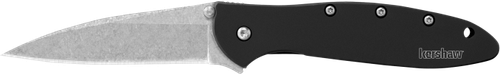 Kershaw 1660SWBLK Leek  3" Folding Drop Point Plain Stonewashed 14C28N Steel Blade Black Anodized Aluminum Handle Includes Pocket Clip