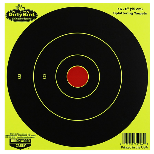 Birchwood Casey 35906 Dirty Bird  6" Bullseye Paper Hanging Pistol/Rifle Black/Yellow 16 Per Pkg