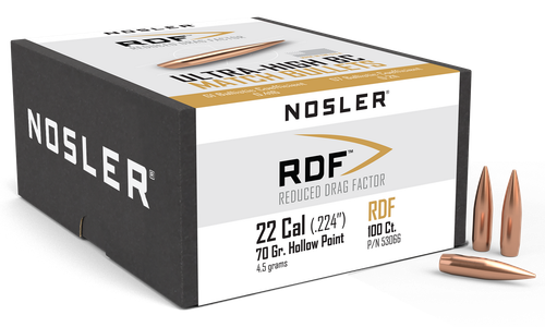 Nosler 53066 RDF Match 22Cal 70gr Hollow Point Boat Tail 100/Box