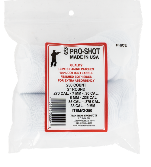 Pro-Shot 2250 Cleaning Patches  .270 - .38 Cal 2" Round Cotton Flannel 250 Pack