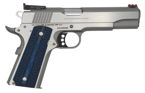 Colt Mfg O5072GCL Gold Cup Lite  9mm Luger 8+1 5" Stainless National Match Barrel, Stainless Steel Serrated Slide, Stainless Steel Frame w/Beavertail, Blue Scalloped G10 Grip, Ambidextrous