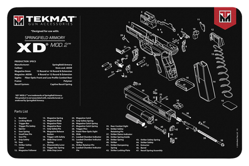 TekMat TEKR17XDMOD2 Springfield Armory XD MOD 2 Cleaning Mat Black/White Rubber 11"x17" Springfield Armory XD MOD 2 Parts Diagram