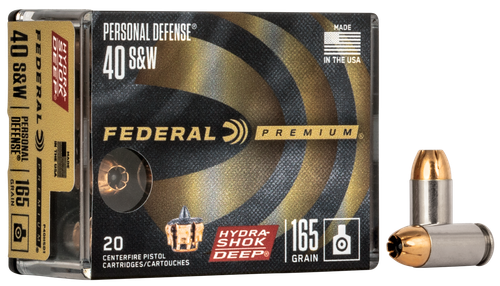 Federal P40HSD1 Premium Personal Defense 40S&W 165gr Hydra-Shok Deep Hollow Point 20 Per Box/10 Case