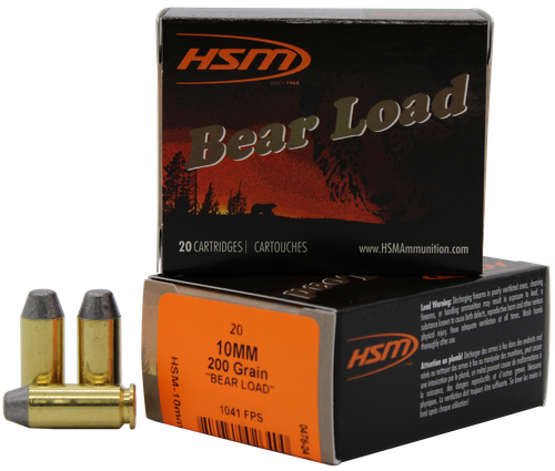 HSM 10MM9N20 Bear Load  10mm Auto 200 gr Lead Round Nose Flat Point 20 Per Box/ 20 Case