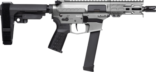 CMMG 99A290FTNG Banshee FE MkGs 9mm Luger 33+1 5" Black Nitride Threaded Barrel, M-LOK Handguard, Tungsten Cerakote Aluminum Receiver w/Picatinny Rail, Black Polymer CMMG RipBrace, CMMG Zeroed Grip