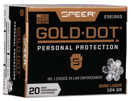 Speer 23618GD Gold Dot Personal Protection 9mmLuger 124gr Hollow Point 20 Per Box/10 Case