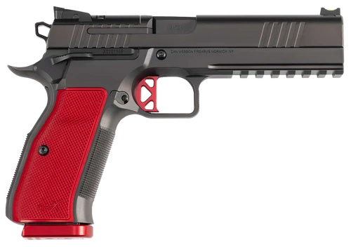 Dan Wesson 92003 DWX  9mm Luger 19+1 4.95" Black Match Grade Barrel, Black DLC Optics Ready Serrated Steel Slide, Black Aluminum Frame w/Beavertail & Picatinny Rail, Red Textured Aluminum Grip