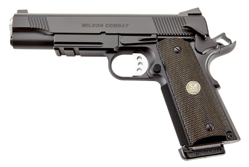 Wilson Combat CQBLRCAALLBLACK CQB *CA Compliant Full Size Frame 45 ACP 8+1 5" Carbon Steel Slide Diamond Wood w/ Pewter Medallions Grip