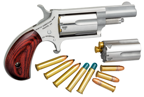 North American Arms 22MC Mini-Revolver  22 LR/22 WMR 5 Shot 1.63" Stainless Steel Barrel, Frame & Cylinder, Rosewood Grip, Exposed Hammer