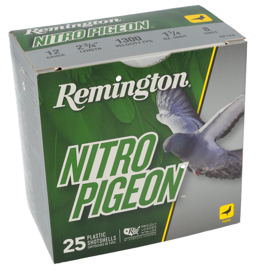 Remington Ammunition R28682 Nitro Pigeon  12Gauge 2.75" 1 1/4oz 8Shot 25 Per Box/10 Case