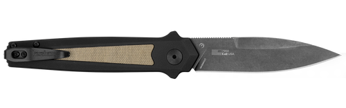 Kershaw  Launch 15 Full Size 3.50" Folding Spear Point Plain Black Oxide Blackwash CPM MagnaCut Steel Blade/Black Anodized w/Tan Canvas Aluminum w/Micarta Inserts Handle Includes Pocket Clip