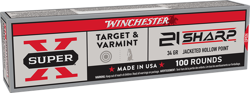 Winchester Ammo X21JHP Super X  21Sharp 34gr Jacketed Hollow Point 100 Per Box/20 Case