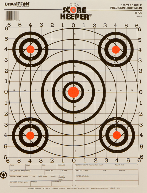Champion Targets 45726 Score Keeper  Bullseye Paper Hanging 100 yds Pistol/Rifle 14" x 18" Multi-Color 12 PK