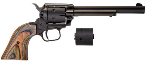 Heritage Mfg RR22MBS6 Rough Rider  22 LR/22 WMR 6 Shot, 6.50" Black Satin Steel Barrel, Black Satin Zinc Alloy Frame, Black Satin Cylinder, Camo Laminate Grip, Exposed Hammer