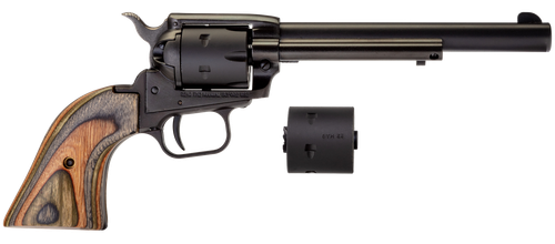Heritage Mfg RR22MBS6 Rough Rider  22 LR/22 WMR 6 Shot, 6.50" Black Satin Steel Barrel, Black Satin Zinc Alloy Frame, Black Satin Cylinder, Camo Laminate Grip, Exposed Hammer
