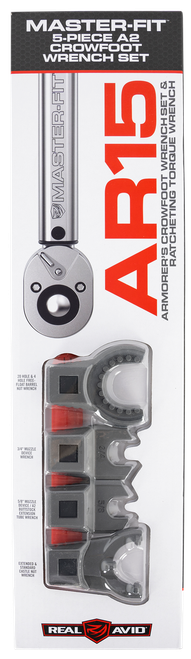 Real Avid AVMF5WS Master -Fit 5 Piece Crowfoot Wrench Set Gray/Red AR-Platform Heavy Duty Torque Wrench Handle 5 Pieces