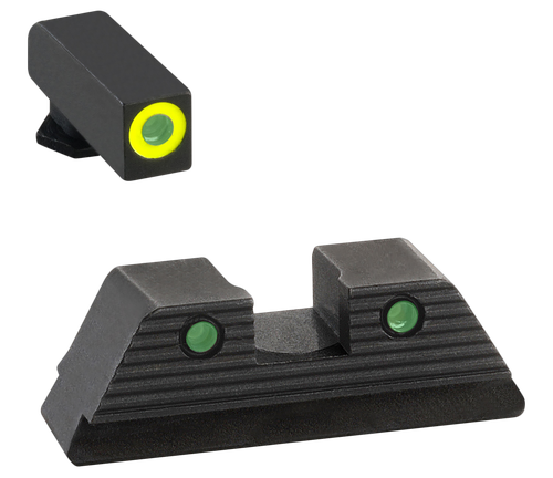 AmeriGlo GL819 Trooper Sight Set for Glock  Green Tritium LumiGreen Outline Front Sight-Green Tritium Black Outline Rear Sight