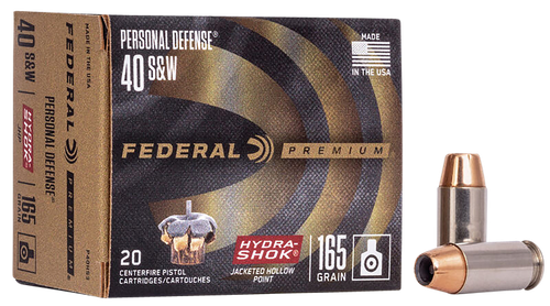 Federal P40HS3 Premium Personal Defense 40S&W 165gr Hydra-Shok Jacketed Hollow Point 20 Per Box/25 Case