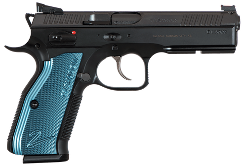 CZ-USA 91257 Shadow 2  SA/DA 9mm Luger 4.89" 17+1 Overall Black Nitride Finish with Inside Railed  Steel Slide, Blue Aluminum Grip, Non-Tilted Barrel & Picatinny Rail
