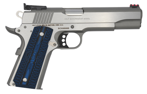Colt Mfg O5070GCL Gold Cup Lite  45 ACP 8+1 5" Stainless National Match Barrel, Stainless Steel Serrated Slide, Stainless Steel Frame w/Beavertail, Blue Scalloped G10 Grip, Ambidextrous