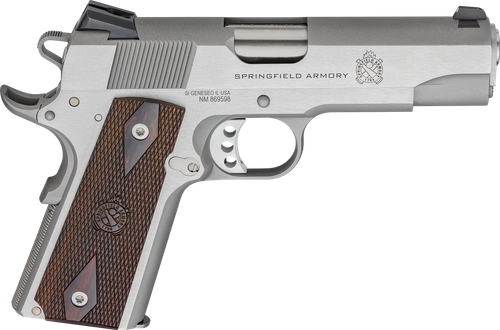 Springfield Armory PX9418S 1911 Garrison 45 ACP 7+1 4.25" Stainless Match Grade Barrel, Serrated Stainless Steel Slide & Frame w/Beavertail, Thinline Wood Grip