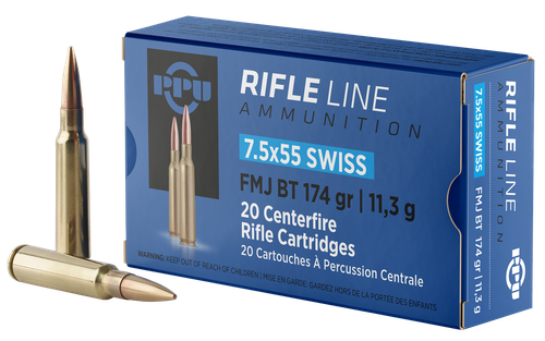PPU PP7SF Metric Rifle  7.5x55mmSwiss 174gr Full Metal Jacket Boat Tail 20 Per Box/10 Case