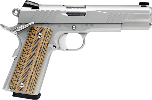 Savage Arms 67205 1911 Government 9mm Luger 10+1 5" Stainless Steel Barrel, Serrated Stainless Steel Slide, Stainless Steel Frame w/Beavertail, Brown VZ Grip