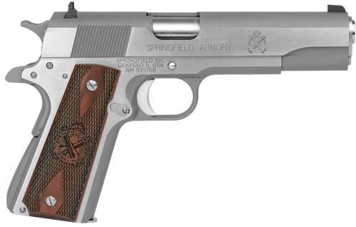 Springfield Armory PB9151LCA 1911 Mil-Spec *CA Compliant 45 ACP 7+1, 5" Stainless Match Grade Steel Barrel, Serrated Stainless Steel Slide & Frame w/Beavertail, Crossed Cannon Cocobolo Grip