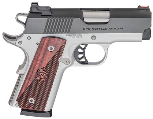 Springfield Armory PX9123L 1911 Ronin EMP 9mm Luger 9+1 3" Stainless Match Grade Bull Steel Barrel, Blued Serrated Carbon Steel Slide, Satin Cerakote Aluminum Frame w/Beavertail, Textured Wood Grip