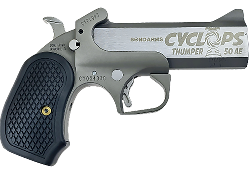 Bond Arms BACY Cyclops Thumper 50 AE 1 Shot 4.25" Black/SS Stainless Steel Barrel, Black Rough & Tumble Stainless Steel Frame, Black B6 Resin Grips