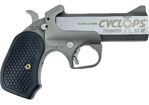 Bond Arms BACY Cyclops Thumper 50 AE 1 Shot 4.25" Black/SS Stainless Steel Barrel, Black Rough & Tumble Stainless Steel Frame, Black B6 Resin Grips