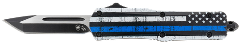 Templar Knife SBTB231 Gen II Back The Blue Small 2.69" OTF Tanto Plain Black Oxide Stonewashed 440C SS Blade, 4.31" Black & White w/Blue Line Aluminum Handle, Glass Breaker