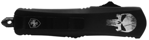 Templar Knife SFL232 Gen II Fallen Small 2.69" OTF Tanto Plain Powder Coated 440C SS Blade, 4.31" Black w/Skull Aluminum Handle, Glass Breaker